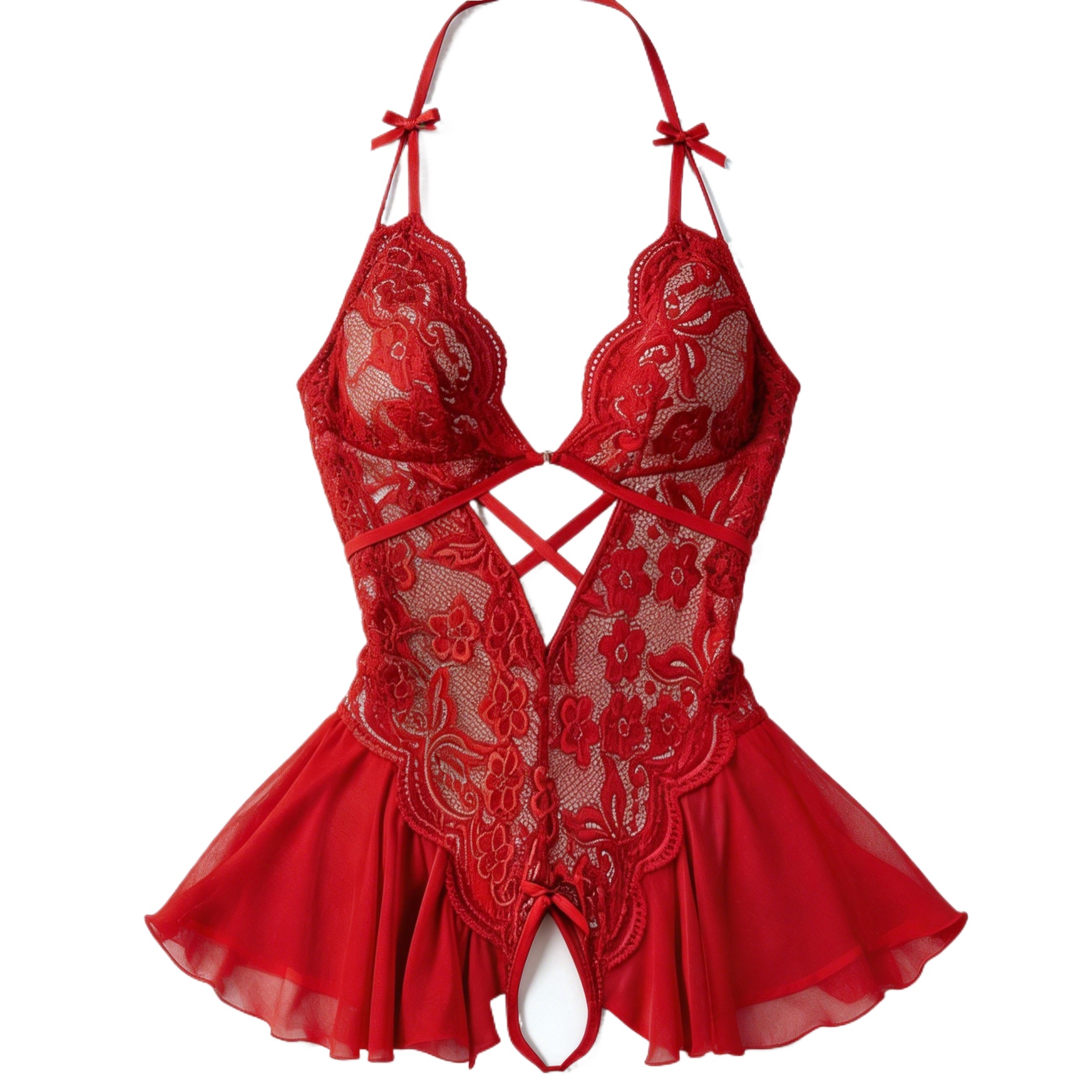 Lace Teddy Lingerie - Kadınlar için Seksi Açık Kasık Dantel