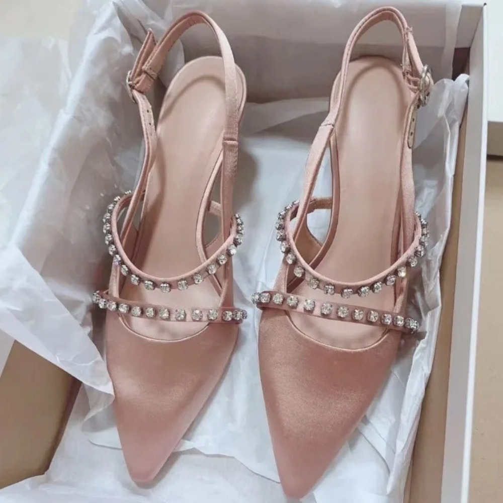 Slip Dress Satin - Moda Kadın Sandaletleri Pembe Saten Sivri